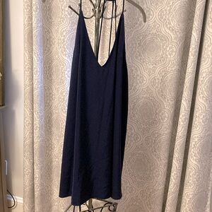 Pqla navy blue dress size large, v neck open back